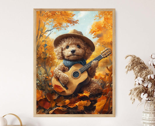 Affiche Poodle – Poster Art de Chien Guitare pour Amateurs de Chiens