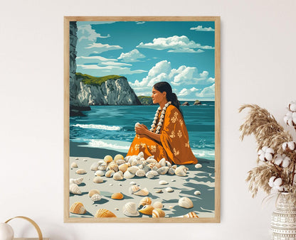 Affiche Femme Palawa – Poster Art Aborigène Tasmanien en Héritage Côtier