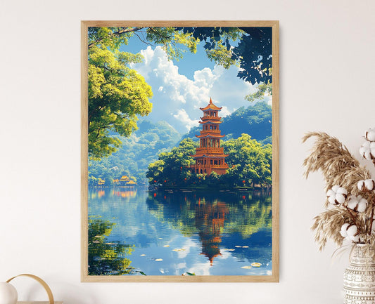 Affiche Pagode Tran Quoc – Impression Art de Hanoi et Paysage du Lac Ouest