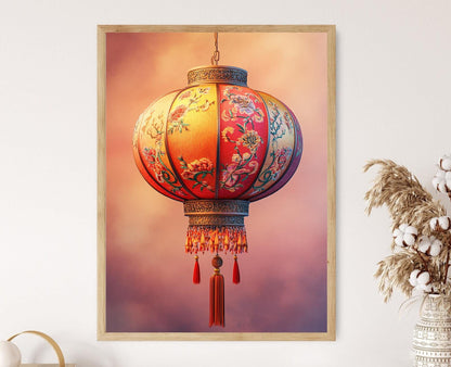 Affiche Lanternes en Soie – Poster Décor Émbroidé Vietnamien