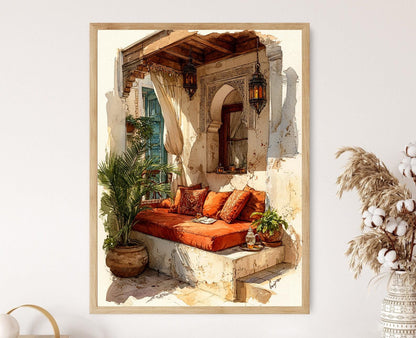 Affiche Nook Marocain – Poster Art Aquarelle Lanternes Bohèmes