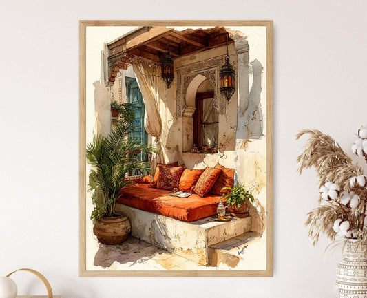 Affiche Nook Marocain – Poster Art Aquarelle Lanternes Bohèmes