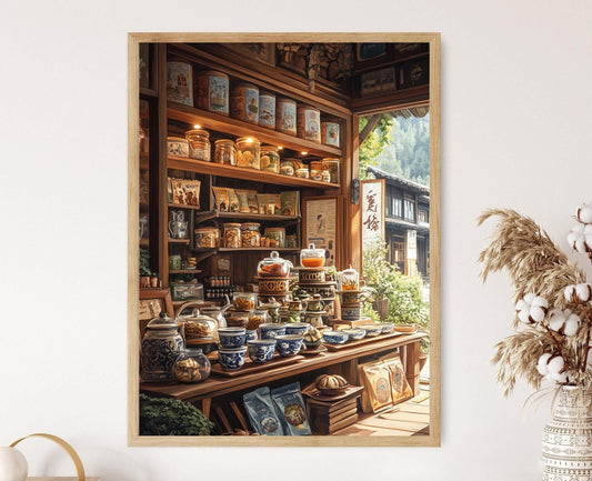 Affiche Set de Thé Tibétain – Illustration de Beaux Bols et Ustensiles