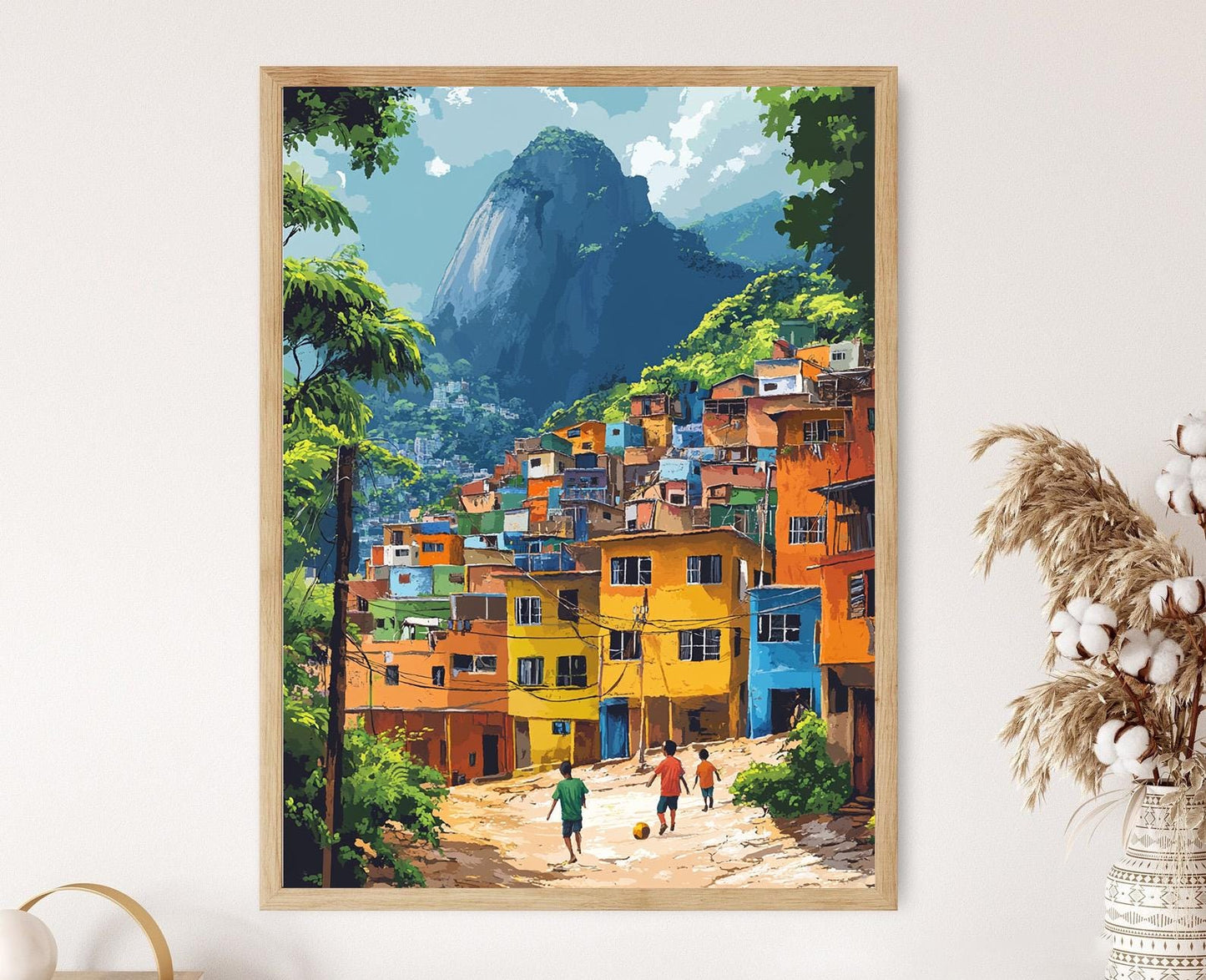 Affiche Favela Brésilienne – Art Giclée de Scène de Rue Éclatante
