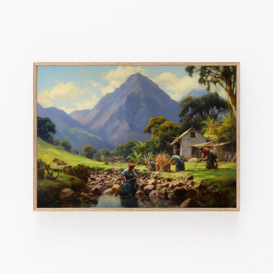 Affiche Paysage Philppin – Art Rural avec Agriculteurs en Montagne