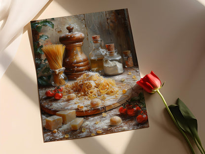 Affiche Cuisine Rustique – Poster Art de Fabrication de Pâtes Italiennes