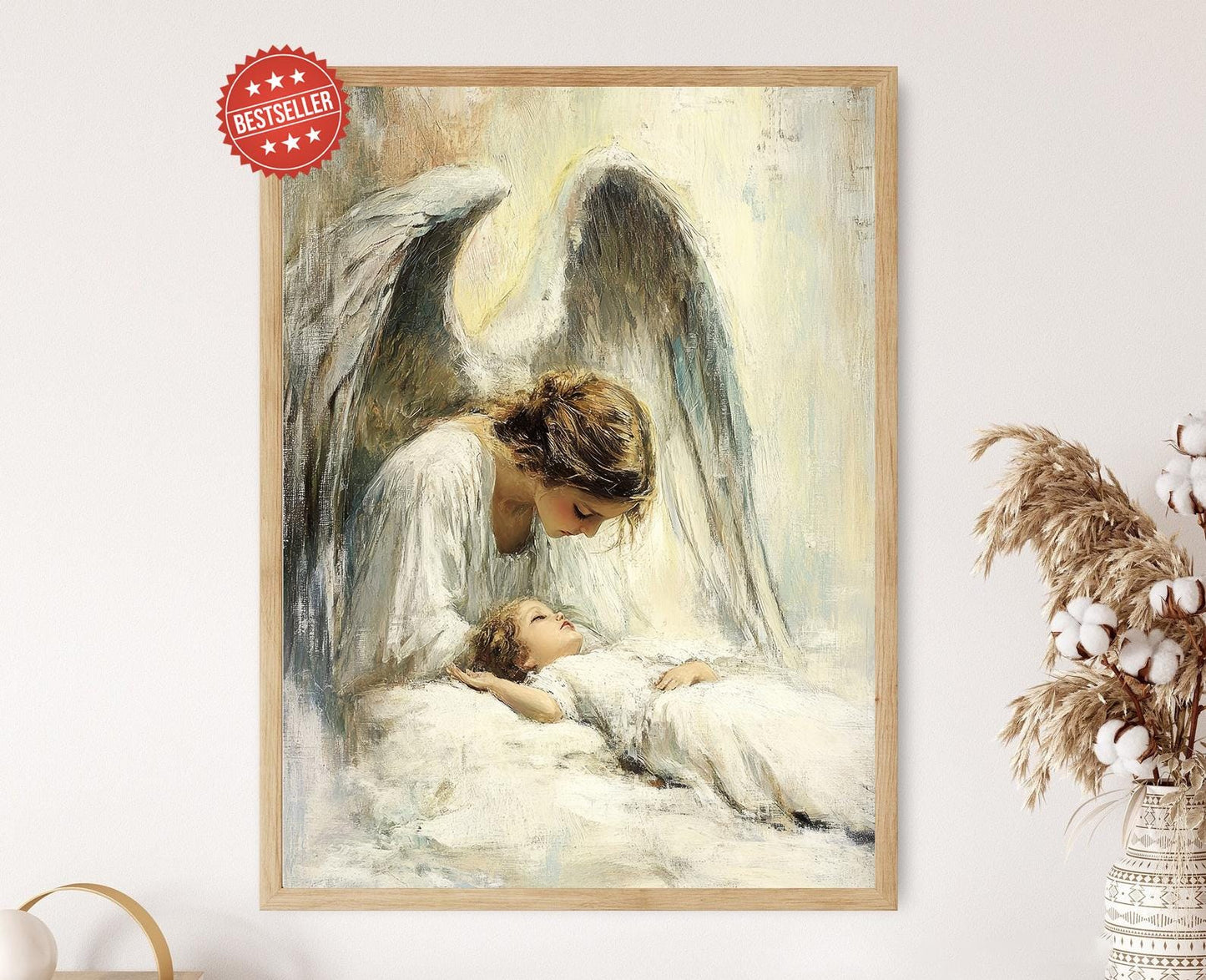 Affiche Ange Gardien Veillant sur Enfant – Art Protecteur Chrétien