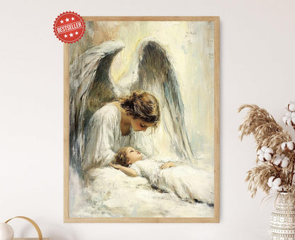 Affiche Ange Gardien Veillant sur Enfant – Art Protecteur Chrétien