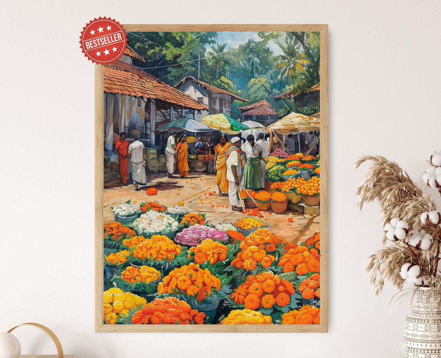 Affiche Marché Floral – Poster Œuvre Culturelle Indienne Vibrante