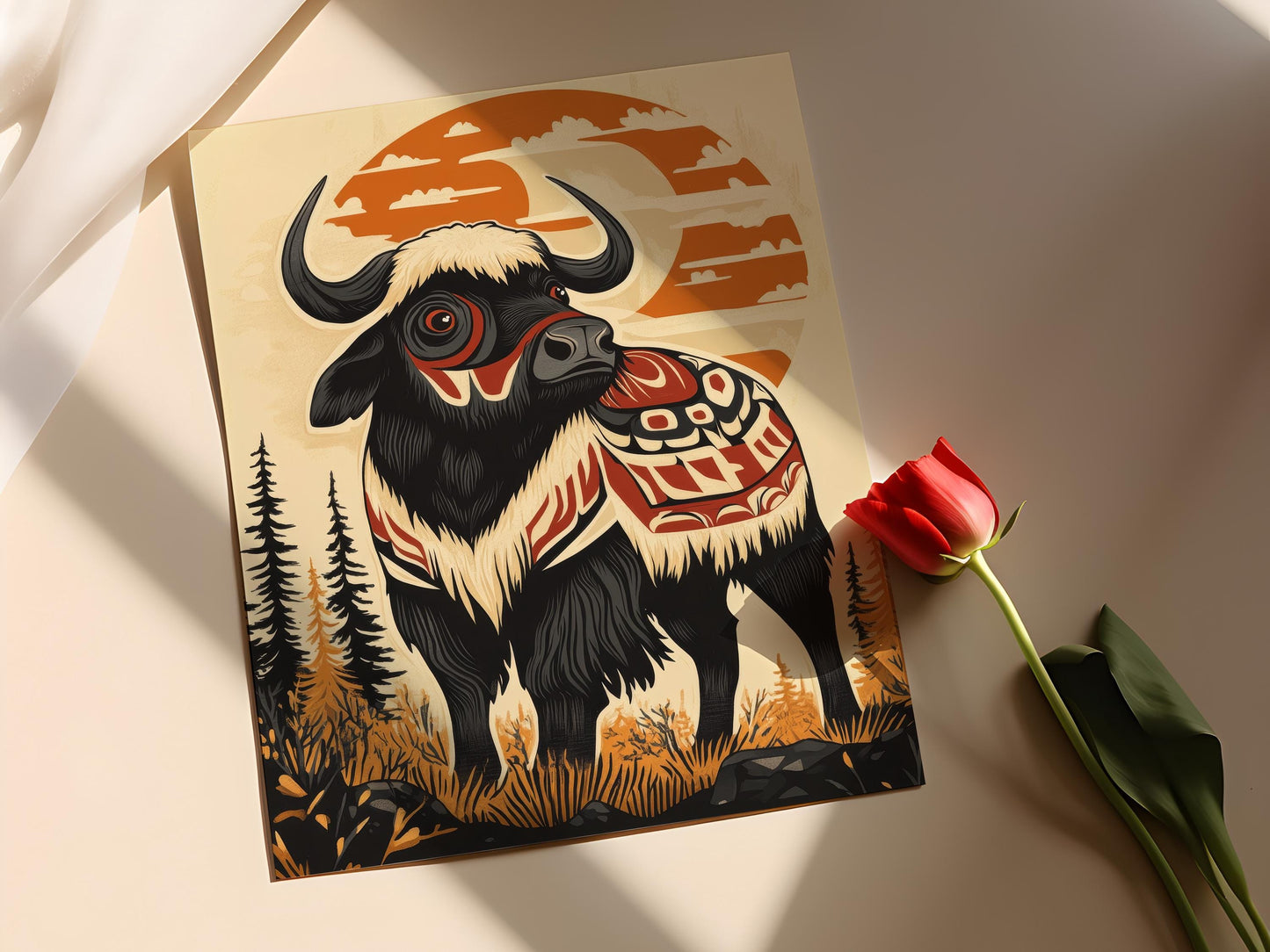Affiche Bison Haida – Art Tribal Inspiré de la Faune Indigène