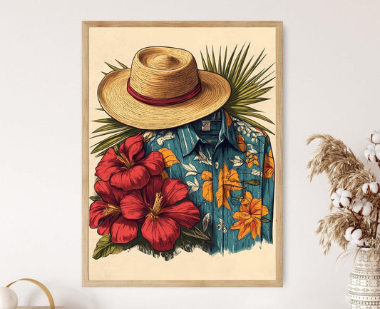 Affiche Jíbaro Portoricain – Illustration de Chapeau et Chemise Guayabera
