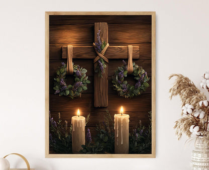 Affiche Couronne Rustique – Illustration Art Print en Bois Chrétien