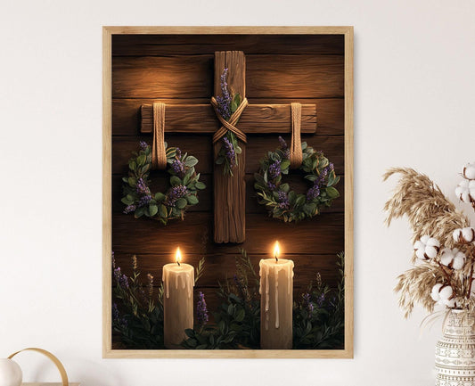 Affiche Couronne Rustique – Illustration Art Print en Bois Chrétien