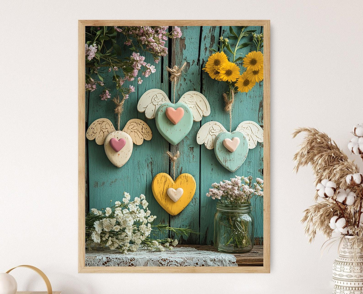 Affiche Cœur d'Ange en Bois – Illustration Rustique de Foi Chrétienne