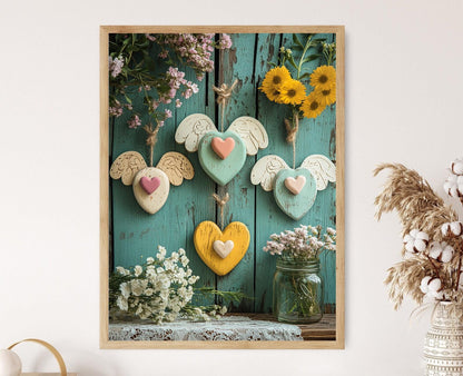 Affiche Cœur d'Ange en Bois – Illustration Rustique de Foi Chrétienne
