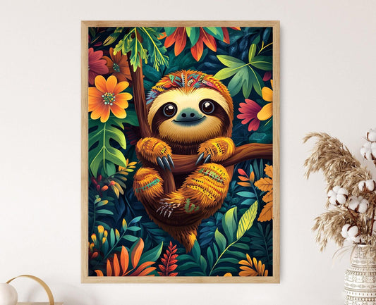 Affiche Paresseux Costaricien – Poster Art Tribal Boruca et Jungle