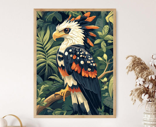 Affiche Aigle Harpie Panaméen – Poster avec motifs tribaux Emberá et art de la forêt tropicale