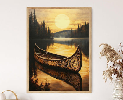 Affiche Canoë Ojibwé – Impression Art Éléments du Patrimoine Amérindien