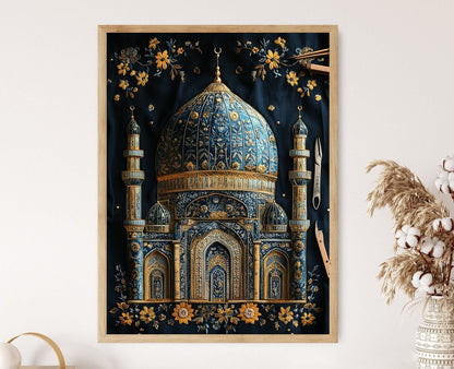 Affiche Mosquée Islamique – Impression Brodée de Patrimoine Oriental