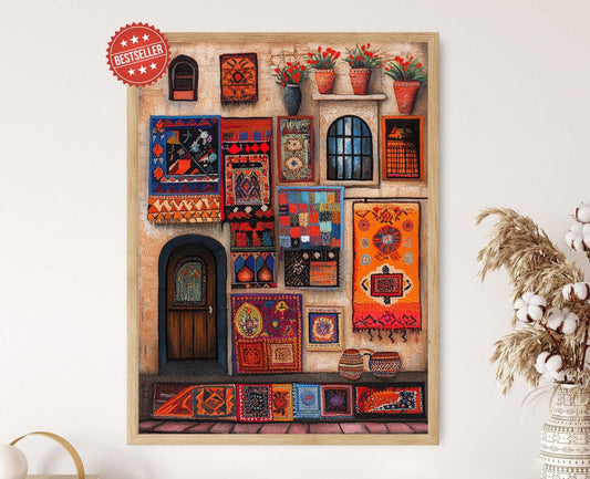 Affiche Tapis Palestinien – Impression Art, Textiles Tissés à la Main