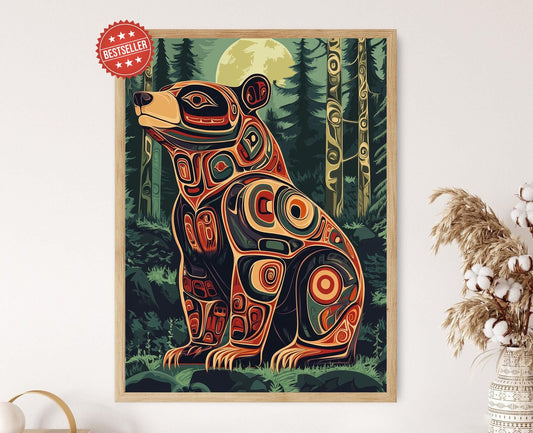 Affiche Ours Haida – Impression Art Formline, Force et Protection, Paysage Forestier