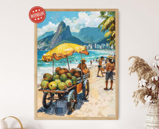 Affiche Ipanema – Poster des Vendeurs de Noix de Coco en Bord de Mer