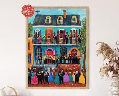 Affiche Naïve de la Nouvelle-Orléans – Musiciens de Jazz, Mardi Gras