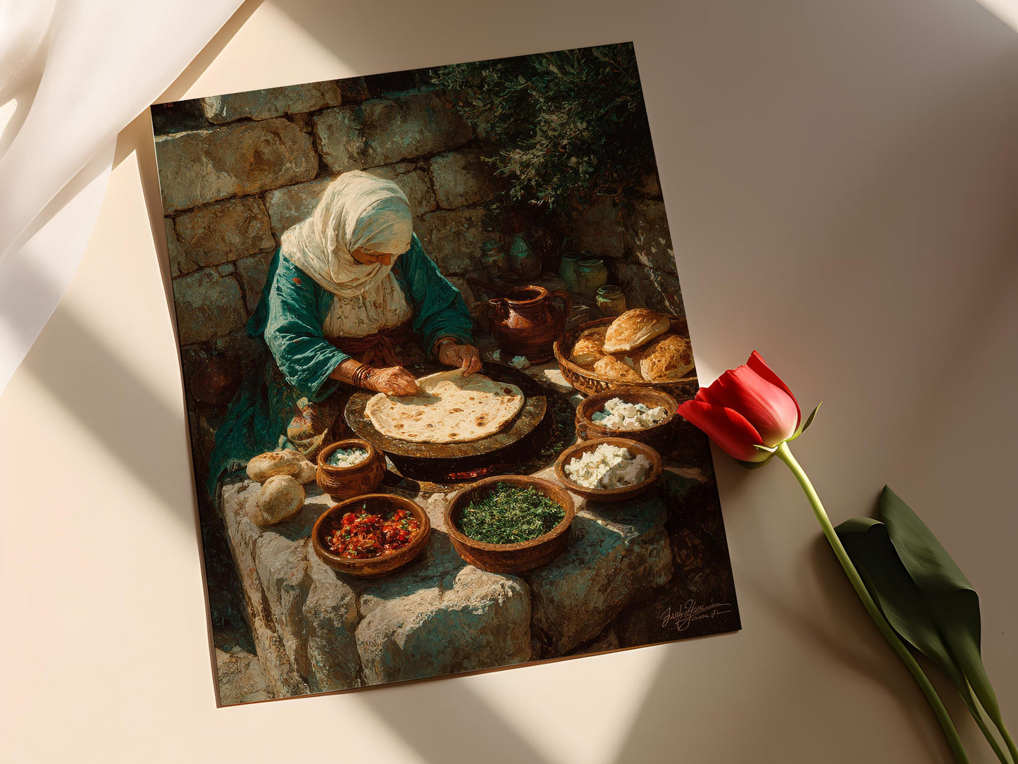 Affiche Gözleme Turc : Femme Anatolienne Cuisson dans le Jardin