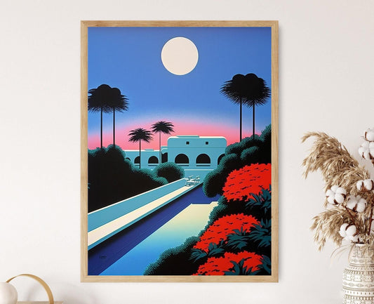 Affiche Ciel Crépusculaire – Poster Palmiers Rétro, Lune Éclatante