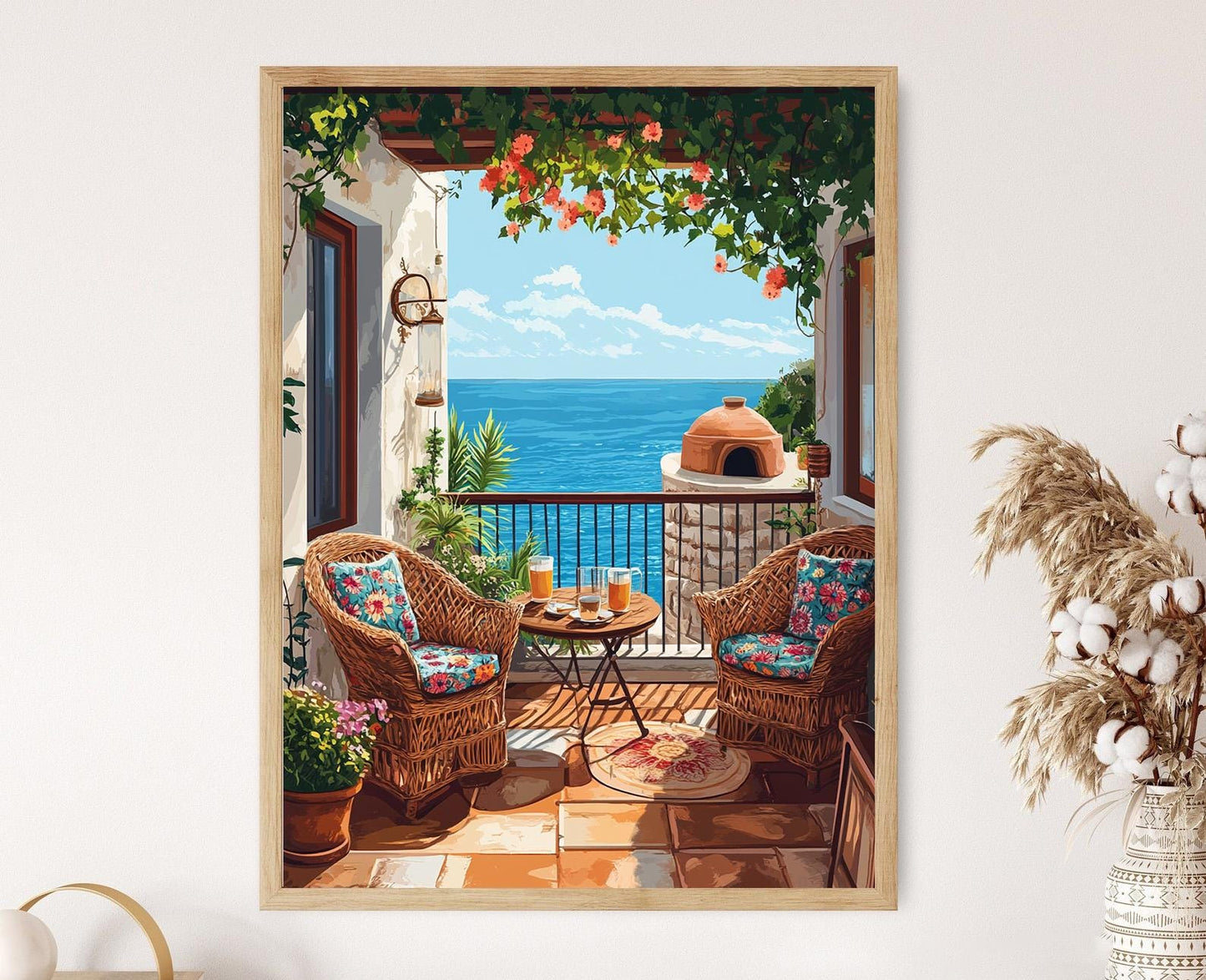 Affiche Lankaran – Illustration du balcon azéri avec four tandoor