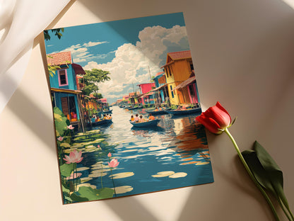 Affiche Tonlé Sap – Poster Scène de village flottant au Cambodge