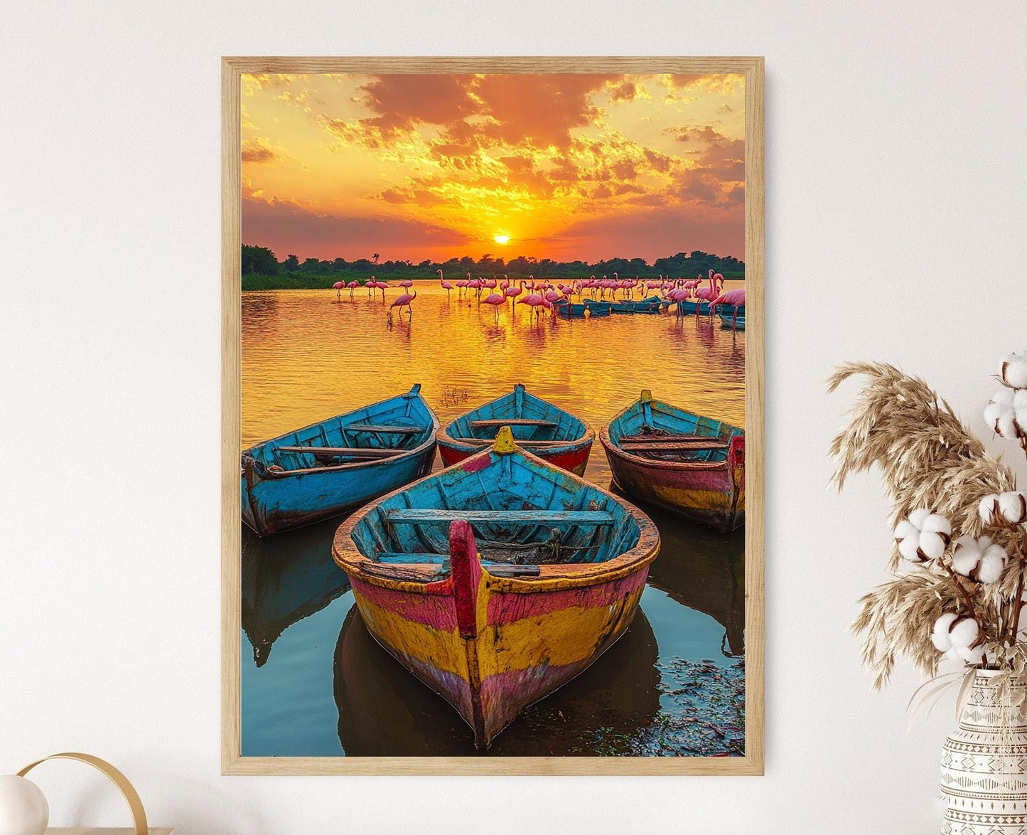 Affiche Lac Chilika – Poster Paysage d'Odisha avec Oiseaux et Bateaux