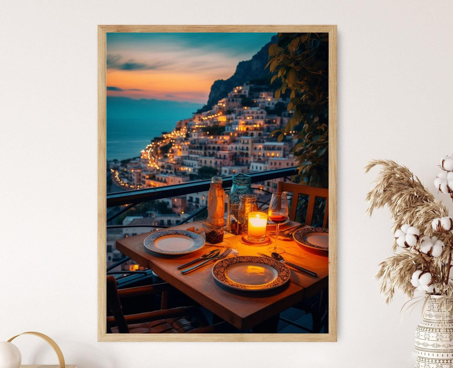 Affiche Côte Amalfitaine – Poster Scène de Dîner au Coucher de Soleil