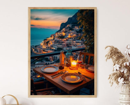 Affiche Côte Amalfitaine – Poster Scène de Dîner au Coucher de Soleil