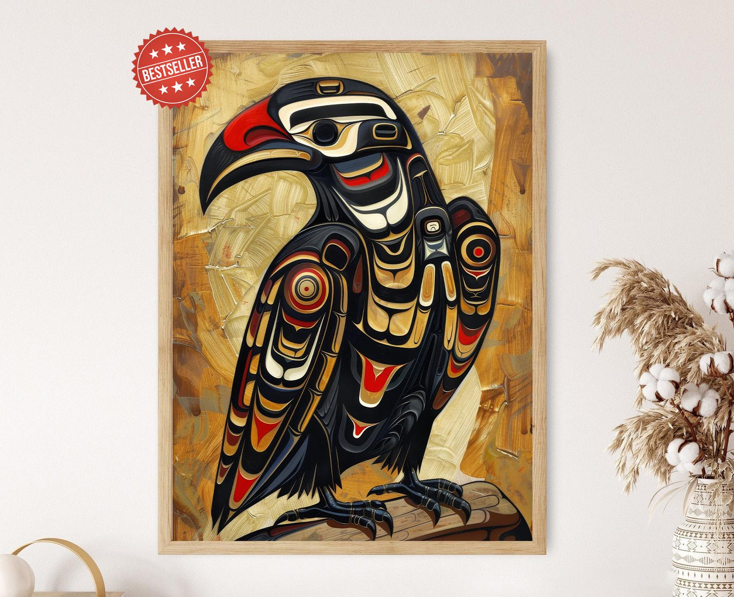 Affiche Totem Corbeau Haida – Art Indigène du Nord-Ouest Pacifique