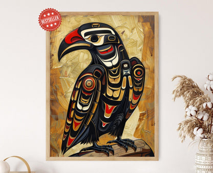Affiche Totem Corbeau Haida – Art Indigène du Nord-Ouest Pacifique