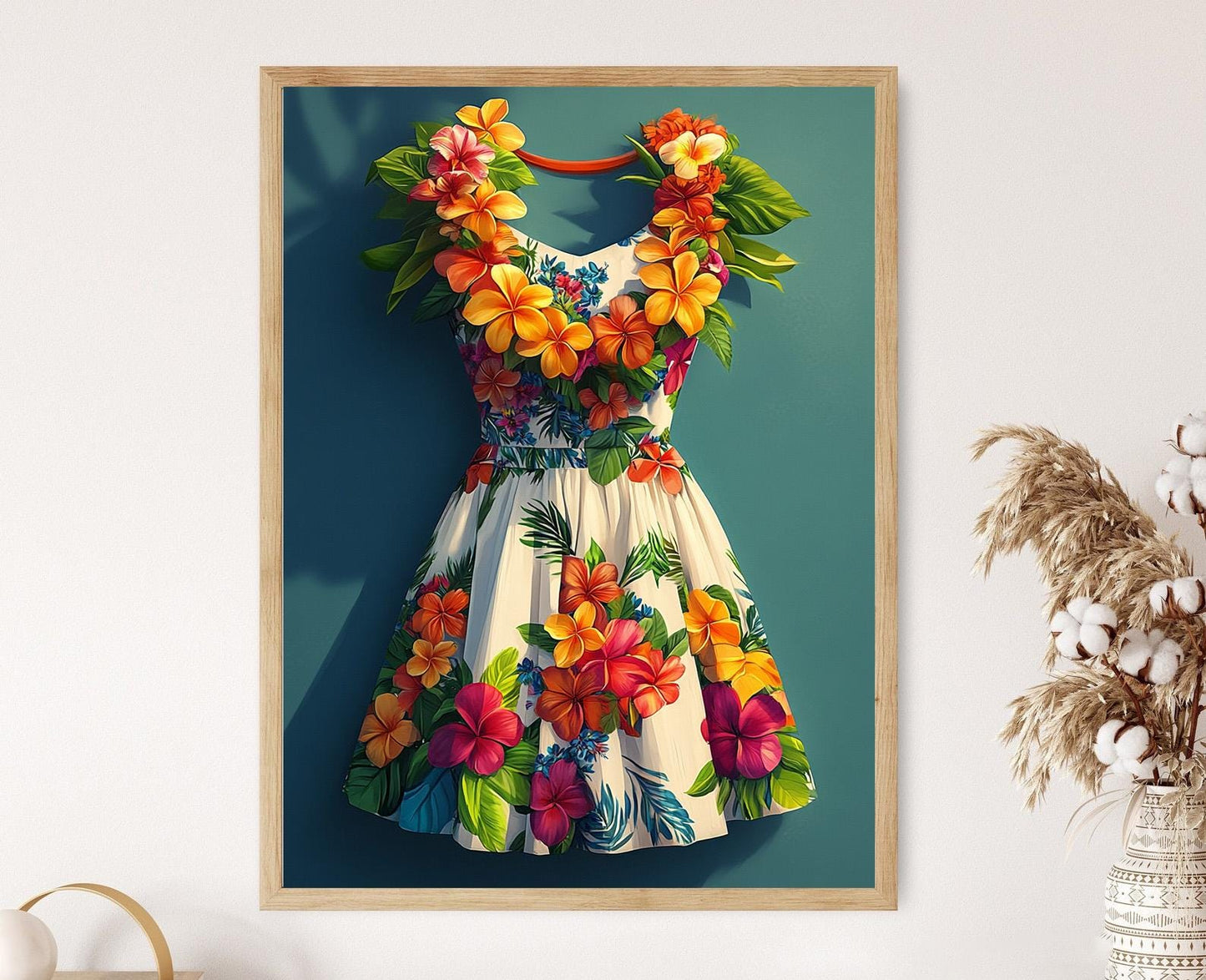 Affiche Muʻumuʻu Hawaïenne – Poster Art avec Guirlande de Lei Polynésien