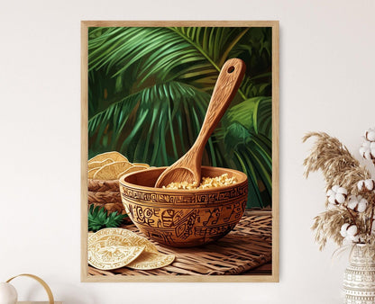 Affiche en Glyphes Mayas – Poster Art Populaire de Cuisine Mexicaine