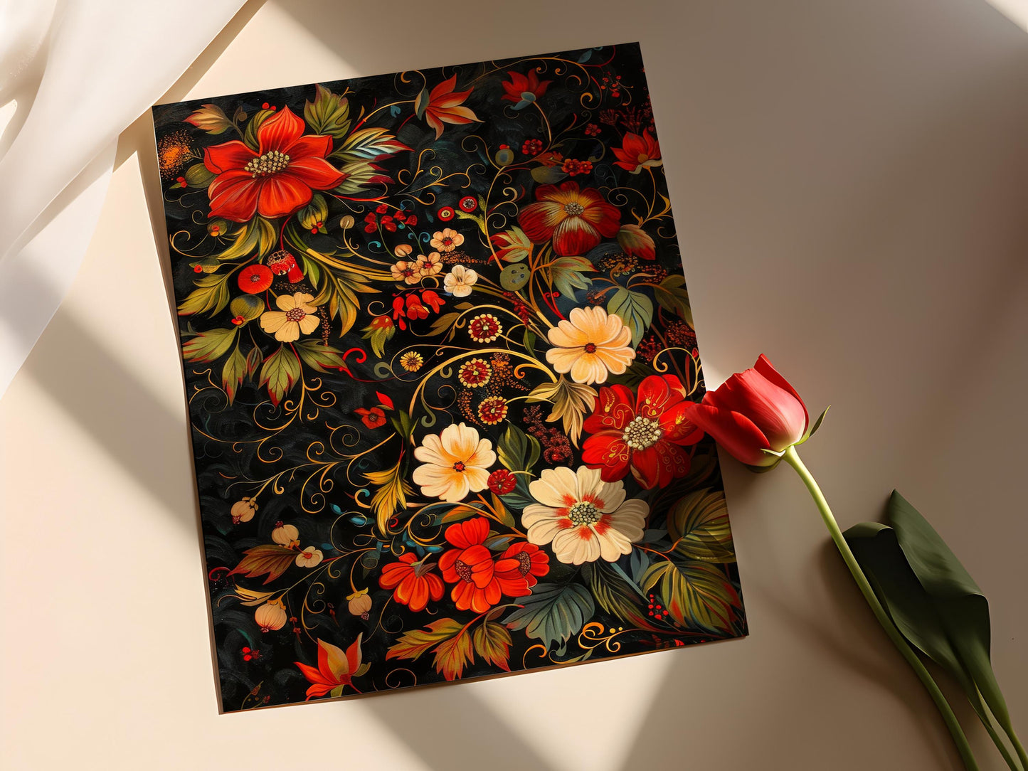 Affiche Khokhloma Russe – Poster Art Populaire, Élégance Culturelle, Cadeau Idéal