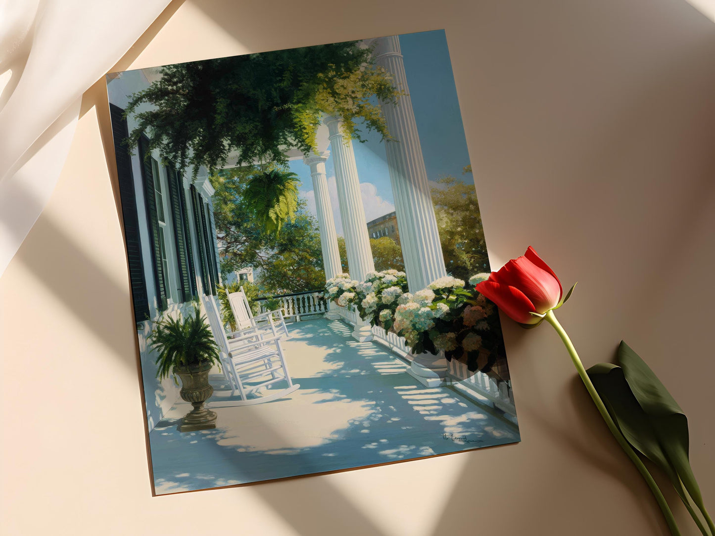 Affiche Charleston – Impression d'hortensias, scène de jardin côtier