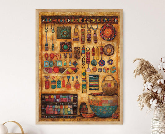 Affiche Marché Artisanat Éthiopien – Poster Scène de Bazars Africains