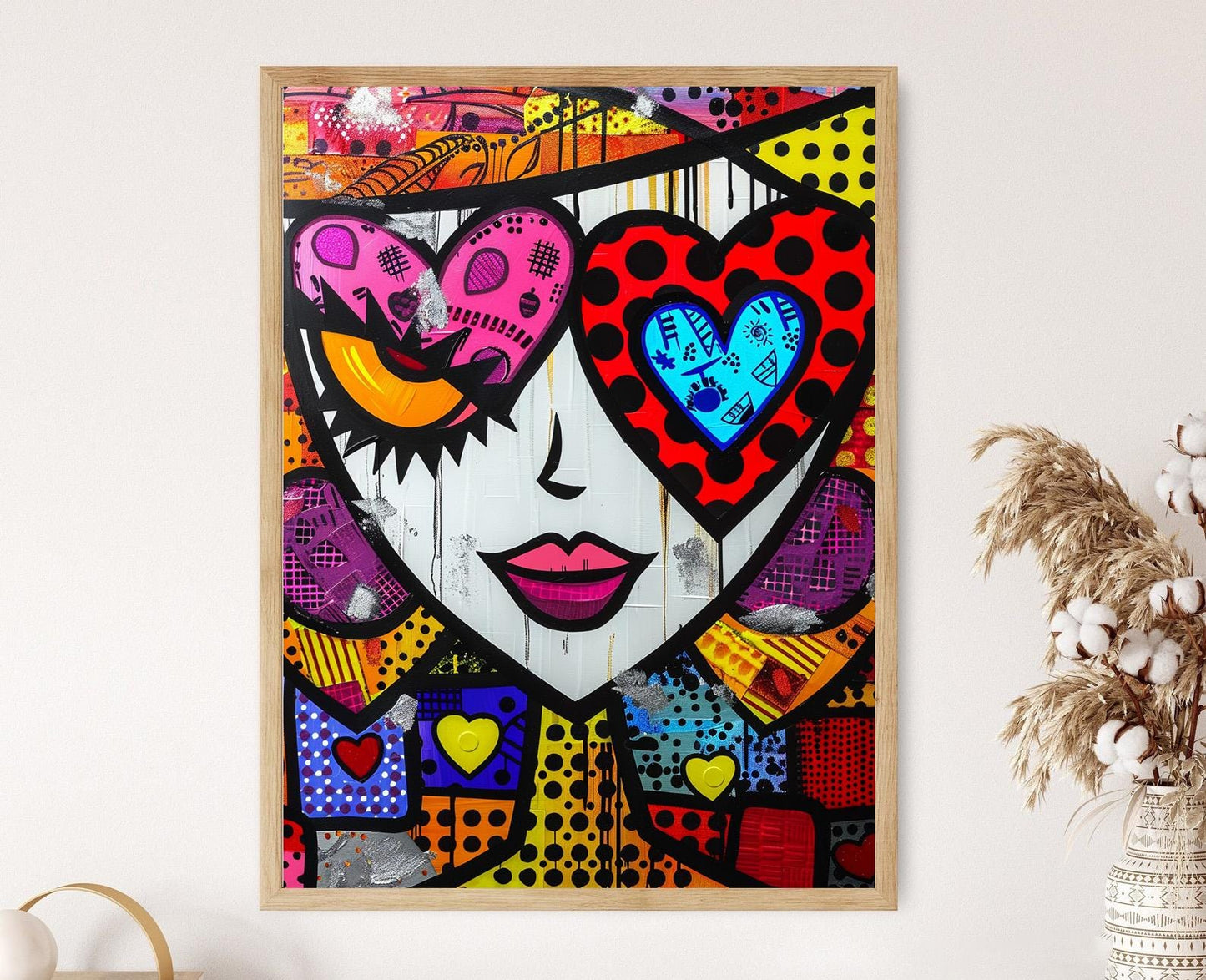 Affiche Pop Art Colorée – Portrait Abstrait Thème Cœur