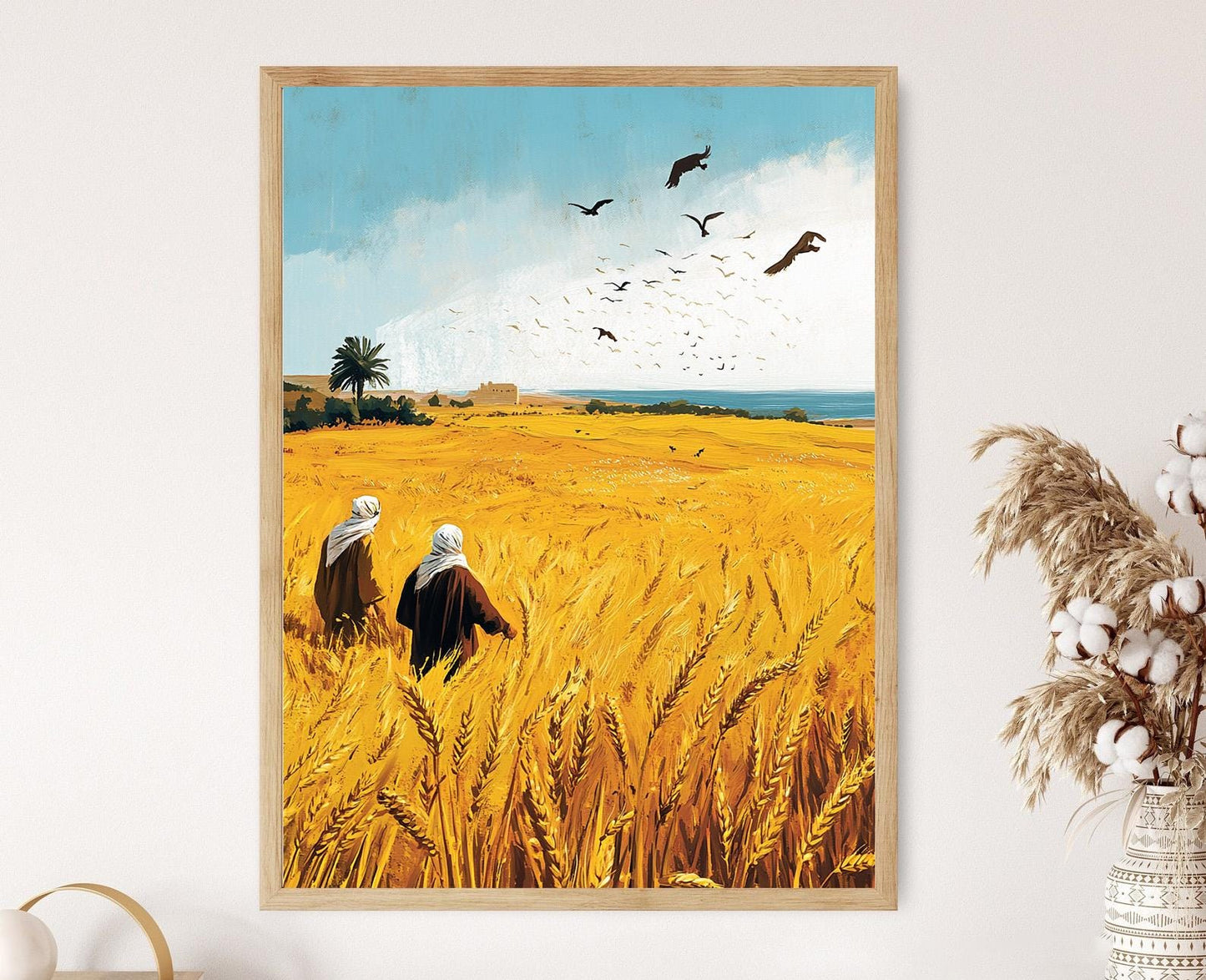 Affiche Récolte de Blé Palestinienne – Poster Scène Agricole de Gaza