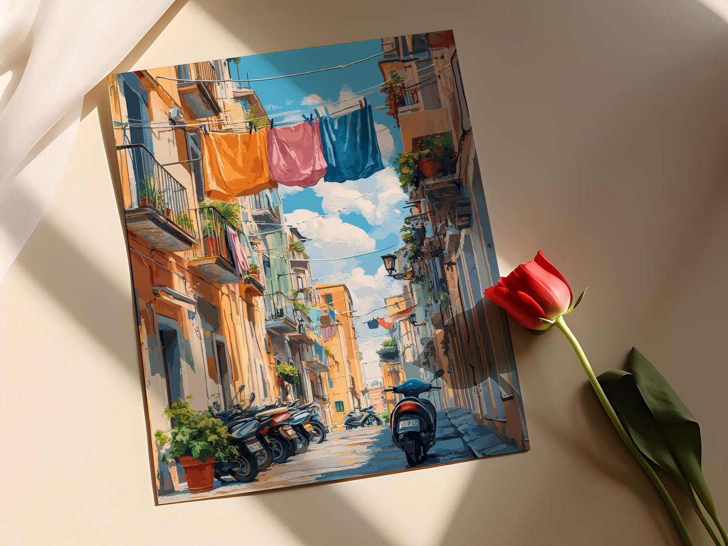 Affiche Méditerranéenne – Poster Art de Balcon avec Vélos à Naples