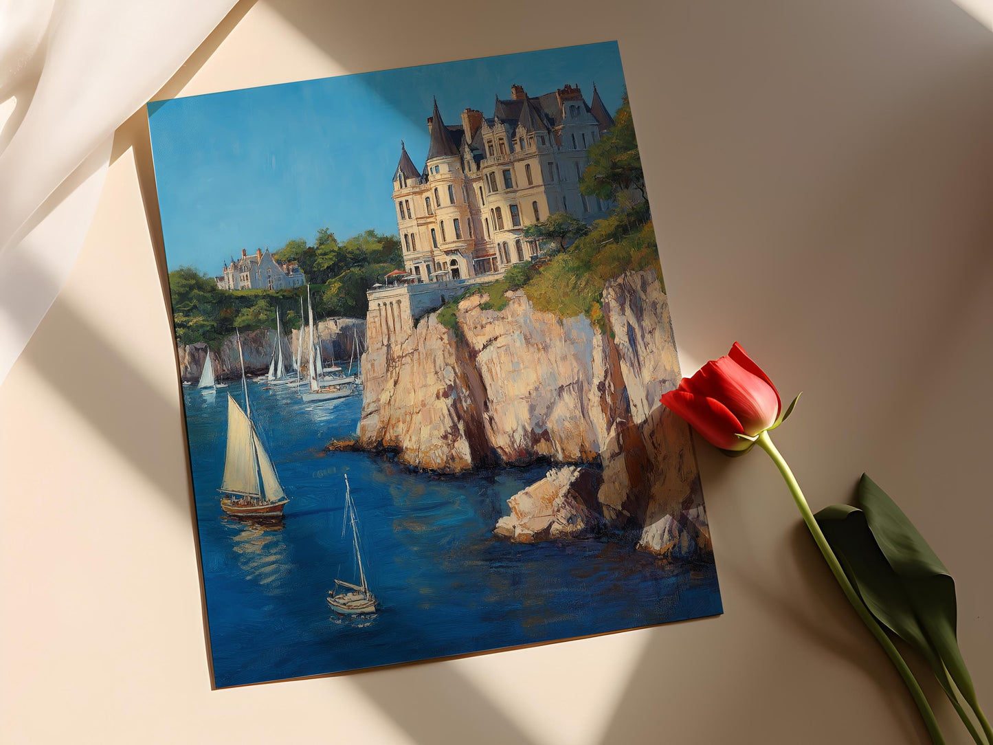 Affiche Newport Rhode Island – Art des manoirs de l'âge d'or et vue sur le port