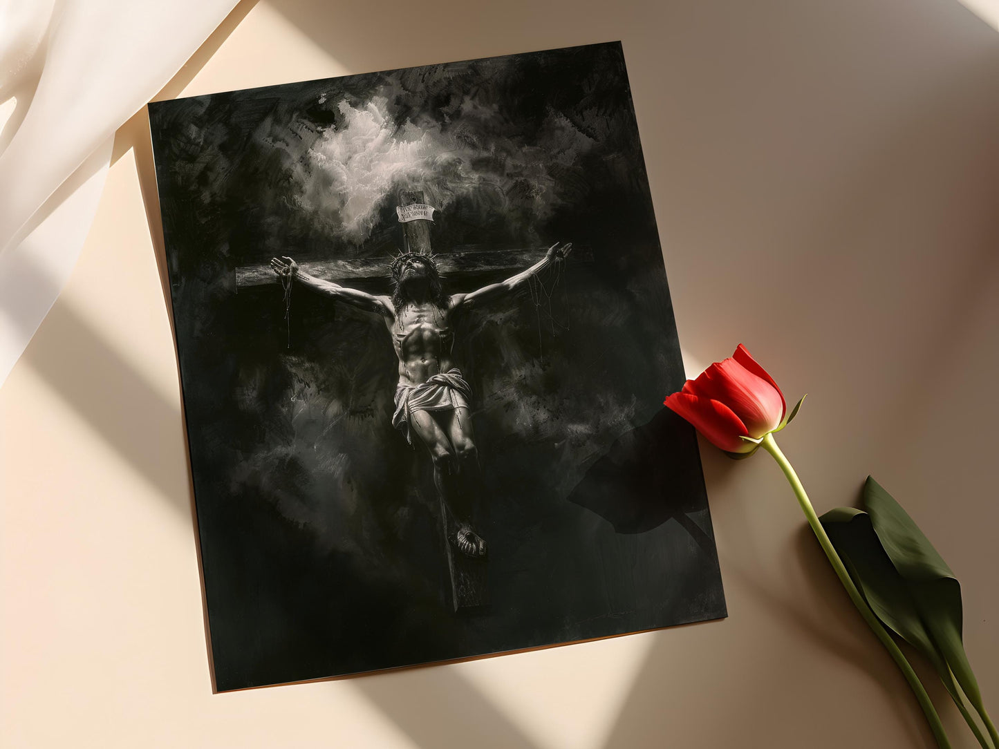 Affiche Crucifixion – Tableau religieux fait main pour Pâques