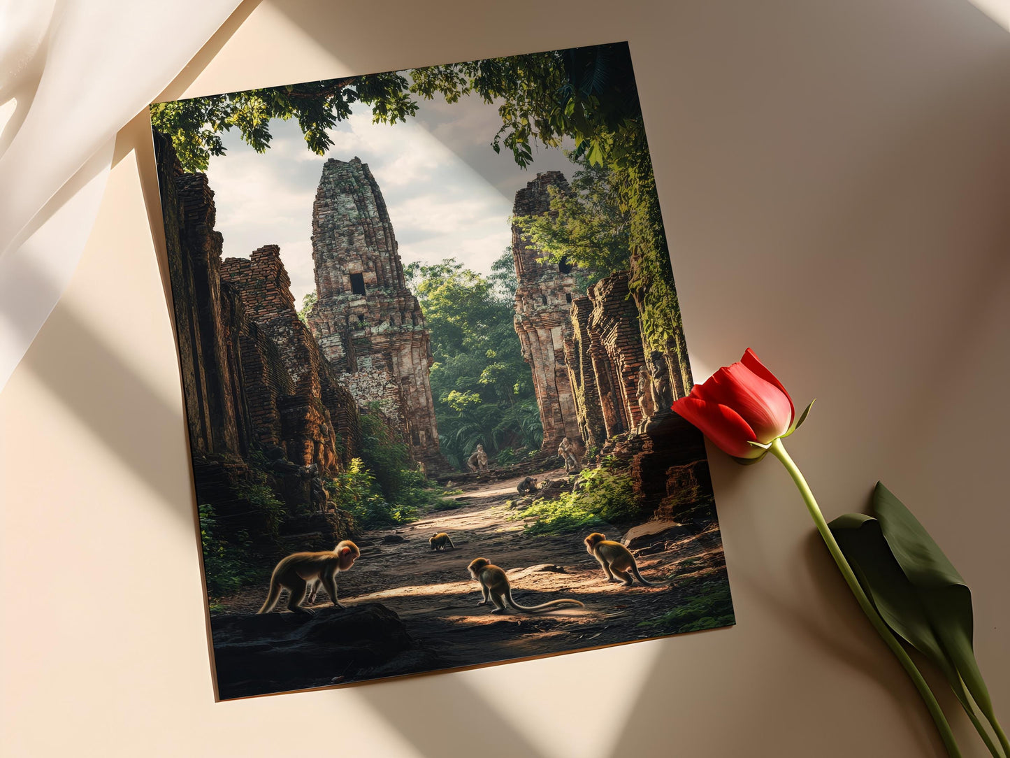 Affiche Singes de Lopburi – Poster Art de la Thaïlande, Aventure Jungle