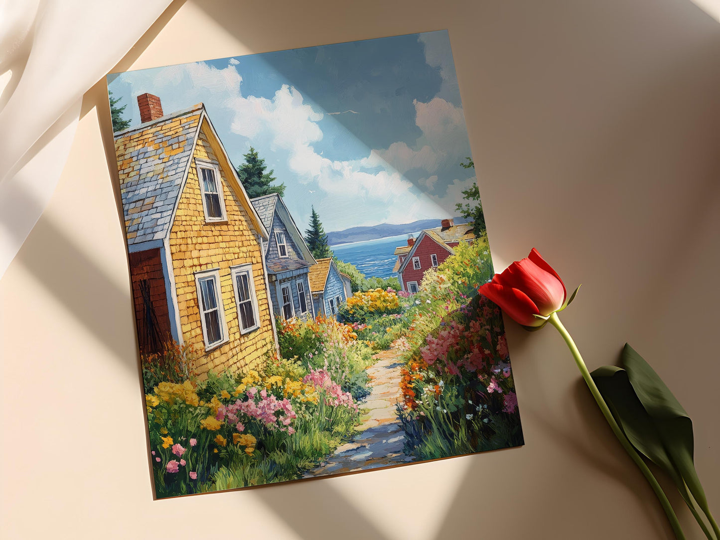 Affiche Bar Harbor – Illustration des maisons côtières de Maine