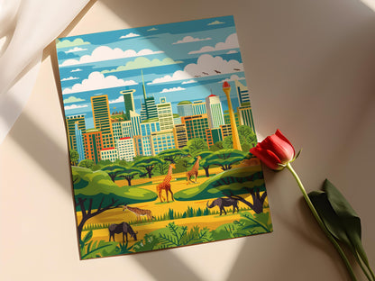 Affiche Nairobi – Poster Art de la ville et marché Maasai
