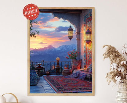 Affiche de Téhéran – Illustration de Rooftop et Tapis Persans